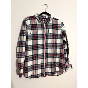 Chaps Plaid Flannel Shirt Jacket Zip Front Red Blue Cream Size M